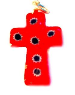 Крестик из муранского стекла (красный с синими цветами)