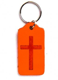 Брелок из натуральной кожи. Крест (оранжевый)