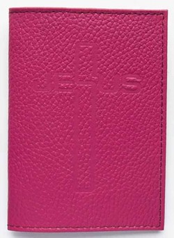 Обложка на паспорт из натуральной кожи. Крест Jesus (цвет розовый)