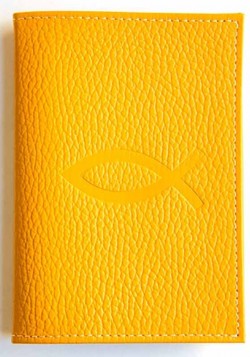 Обложка на паспорт из натуральной кожи. Рыбка (цвет жёлто-оранжевый)
