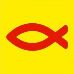 Наклейка Мини. Красная рыбка на желтом фоне