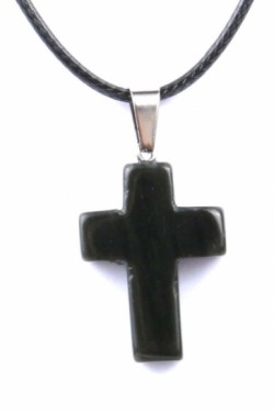 Кулон в виде креста из натурального камня (черный агат)