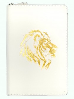 Библия. Синодальный перевод 053Z среднего формата Золотой лев (белая) Код В5 на молнии 200 х 140 х 27 мм