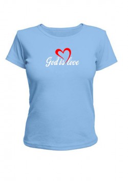 Женская футболка (голубая). GOD is love (БОГ есть любовь) 